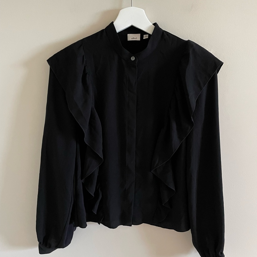 Aritzia Wilfred Black Silk and Polyester Ruffled Blouse Size XXS - Picture 3 of 9